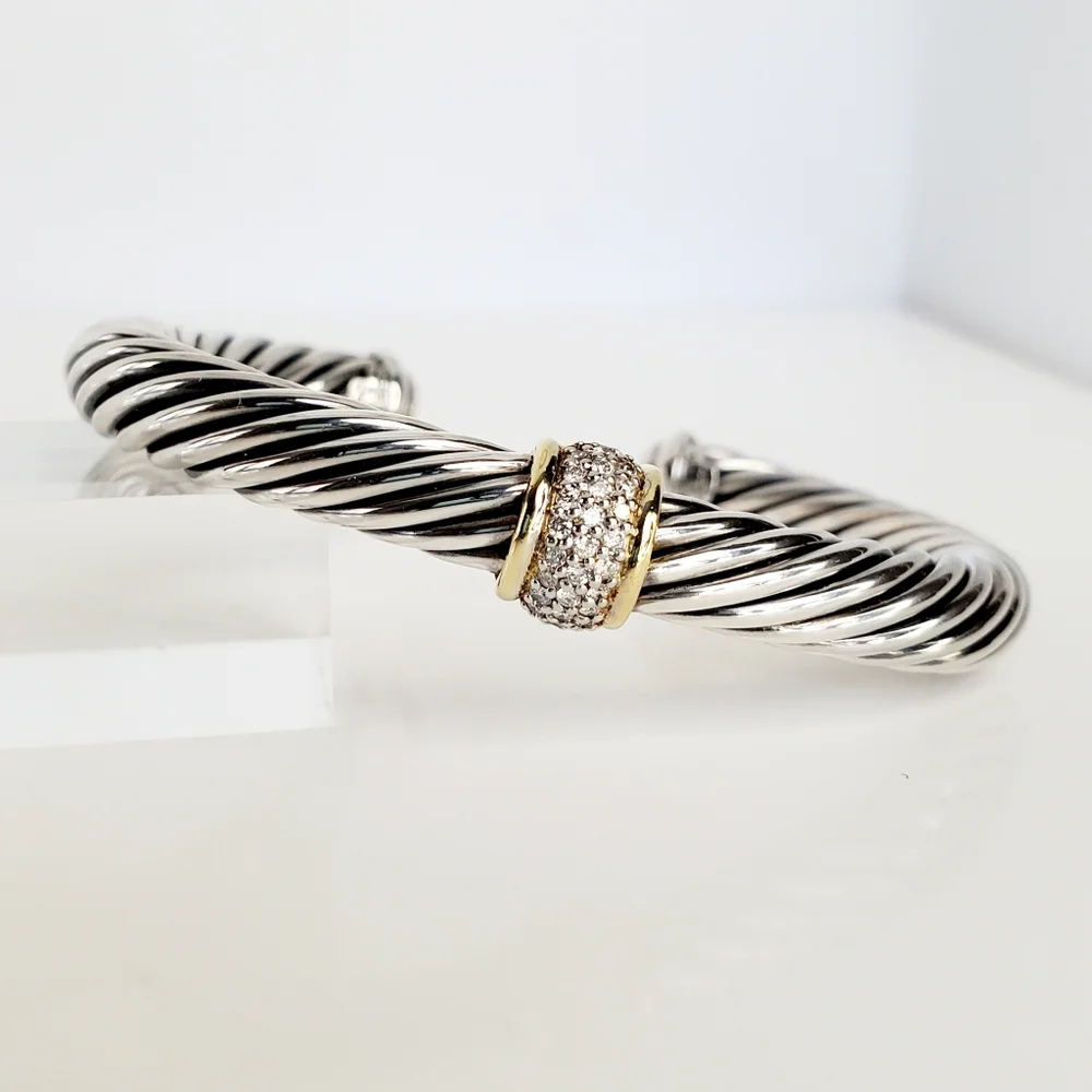David Yurman 7mm Diamond Station Bracelet with 18k Gold - Picture 2 of 5